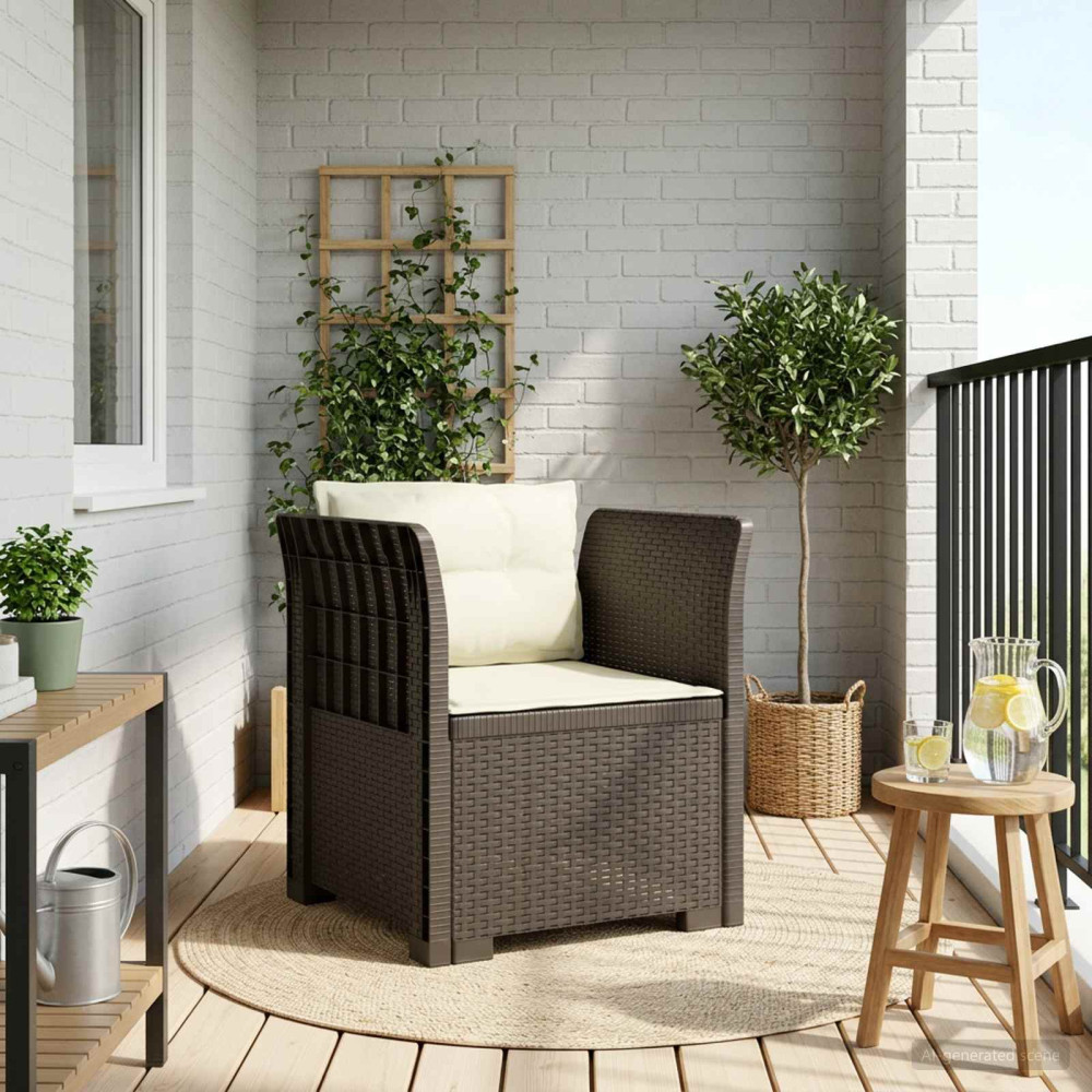 Produktbild för 1-sits fåtölj med kuddar i rottlook PP Ljusgrå