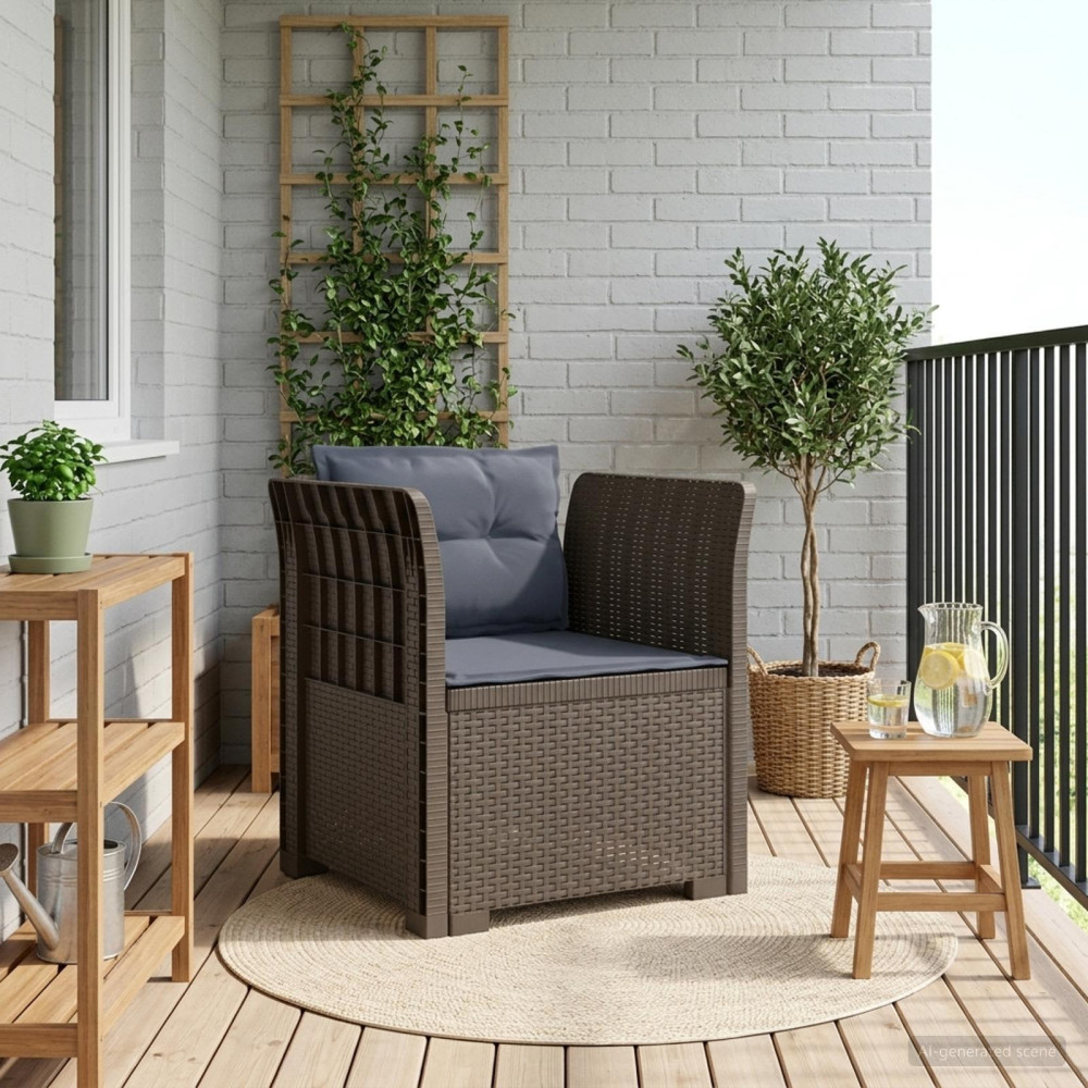 Produktbild för 1-sits fåtölj med kuddar i rottlook PP Ljusgrå