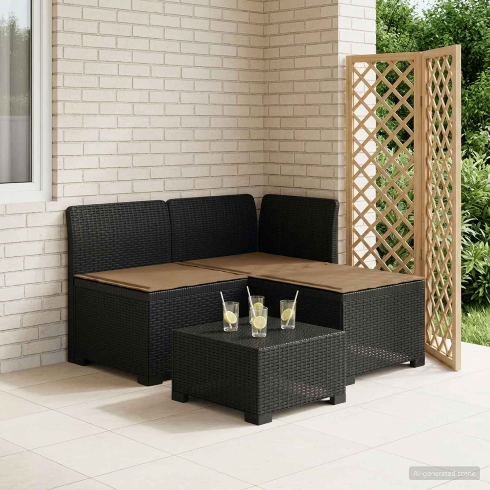 Produktbild för 3-sits trädgårdsoffa med kuddar Rattan-look PP Antracit