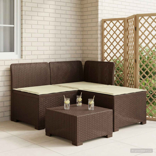 vidaXL 3-sits trädgårdsoffa med kuddar Rattan-look PP Brun