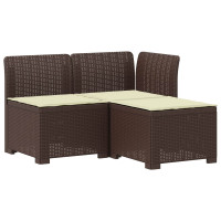 Produktbild för 3-sits trädgårdsoffa med kuddar Rattan-look PP Brun