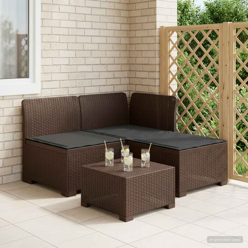 Produktbild för 3-sits trädgårdsoffa med kuddar Rattan-look PP Brun