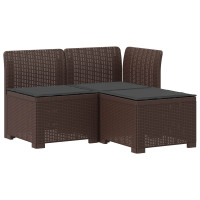Produktbild för 3-sits trädgårdsoffa med kuddar Rattan-look PP Brun