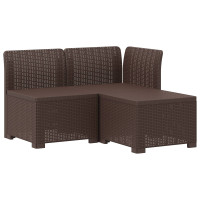 Produktbild för 3-sits trädgårdsoffa med kuddar Rattan-look PP Brun