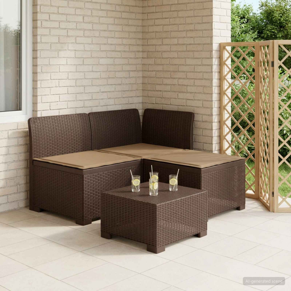 Produktbild för 3-sits trädgårdsoffa med kuddar Rattan-look PP Brun