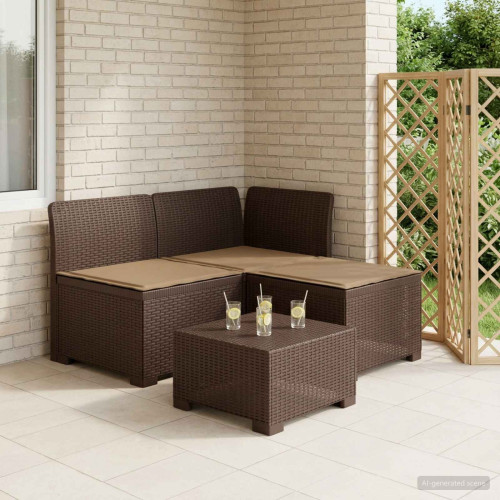 vidaXL 3-sits trädgårdsoffa med kuddar Rattan-look PP Brun