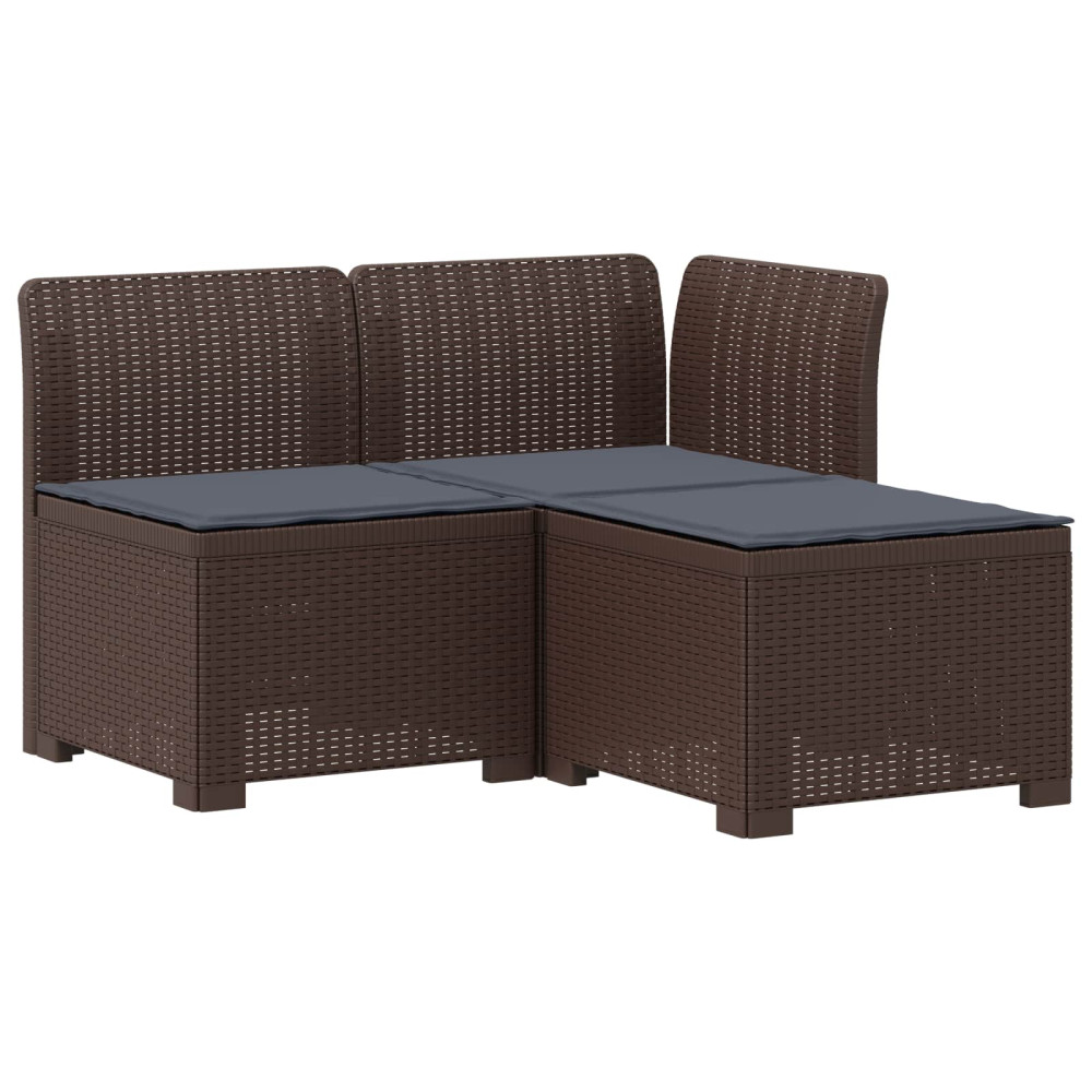 Produktbild för 3-sits trädgårdsoffa med kuddar Rattan-look PP Brun