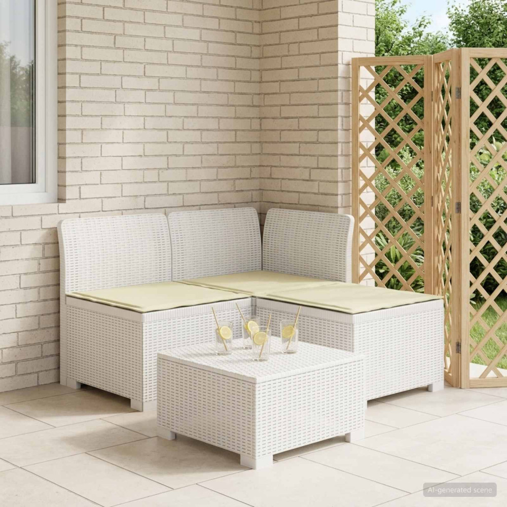 Produktbild för 3-sits trädgårdsoffa med kuddar Rattan-look PP Vit