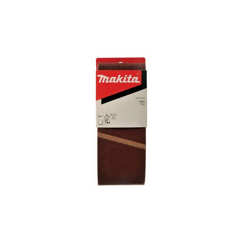 Produktbild för Makita slipband - för trä, metall, plast, icke-järnhaltig metall, stål, målarfärg - 5 delar