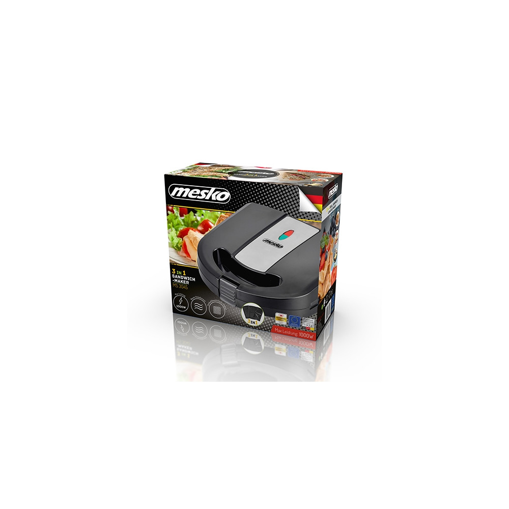 Produktbild för Mesko MS 3045 - smörgåsgrill/våffeljärn/grill - silver/svart