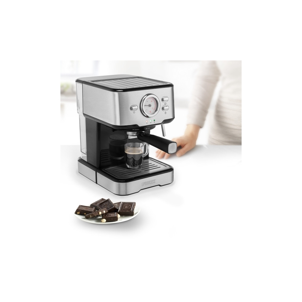 Produktbild för Princess 249412 - kaffemaskin med mjölkskummare - 20 bar - metal steel