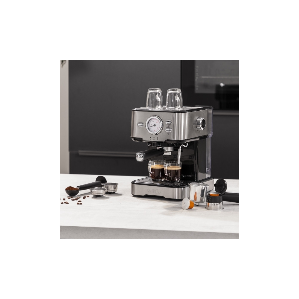 Produktbild för Princess 249412 - kaffemaskin med mjölkskummare - 20 bar - metal steel