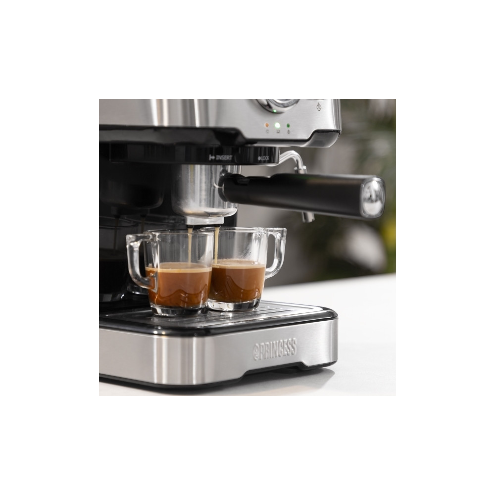 Produktbild för Princess 249412 - kaffemaskin med mjölkskummare - 20 bar - metal steel