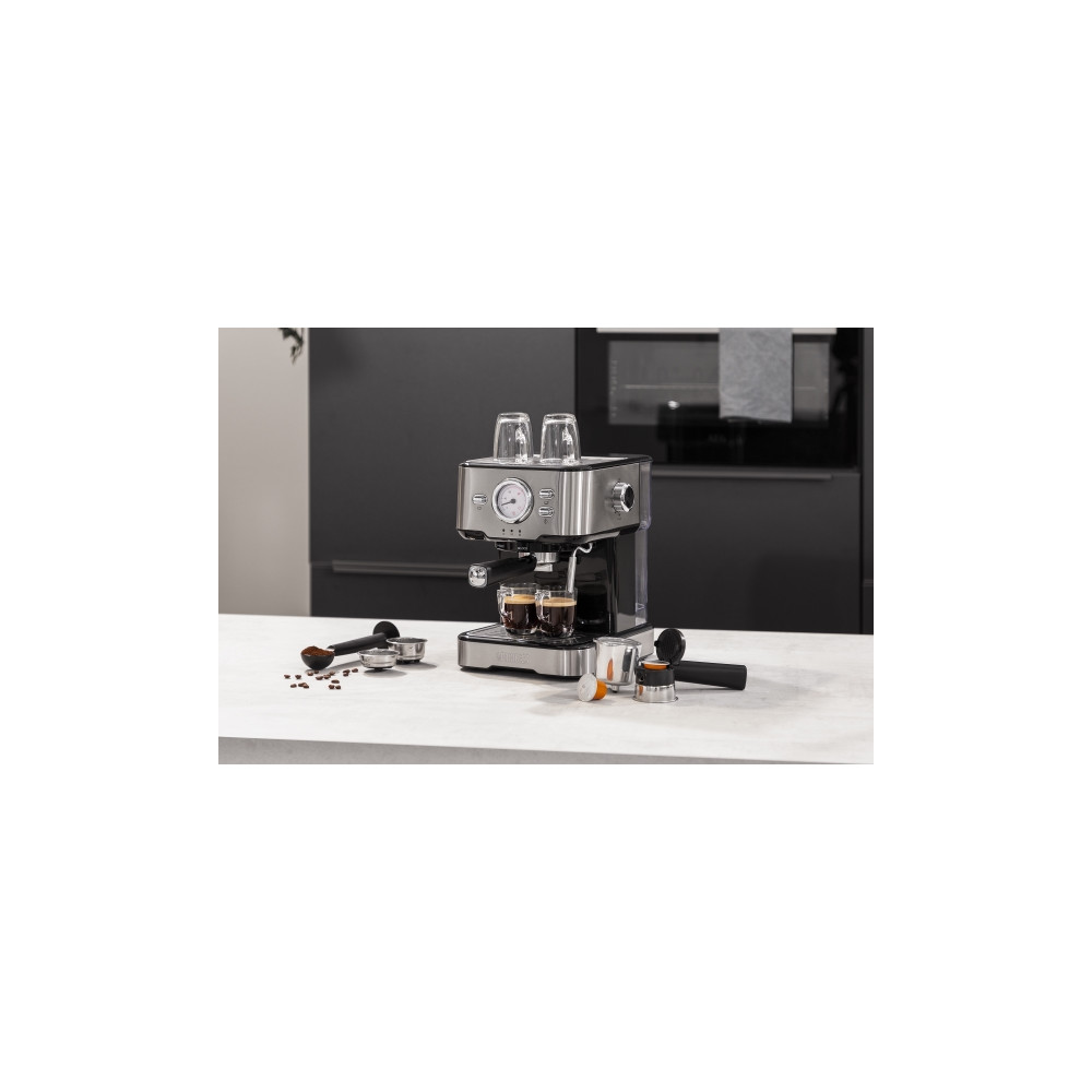Produktbild för Princess 249412 - kaffemaskin med mjölkskummare - 20 bar - metal steel