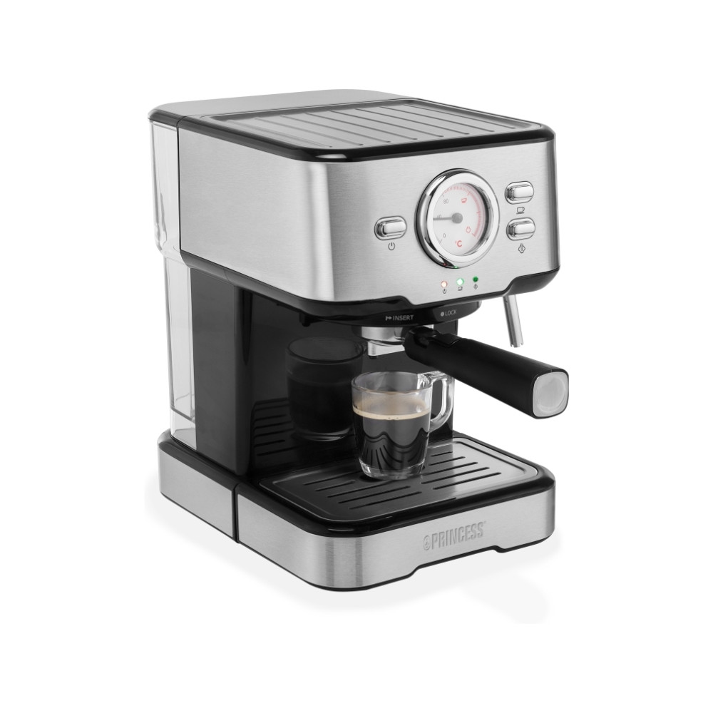 Produktbild för Princess 249412 - kaffemaskin med mjölkskummare - 20 bar - metal steel