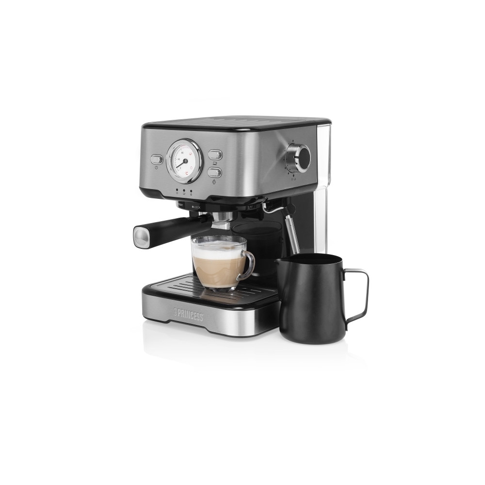 Produktbild för Princess 249412 - kaffemaskin med mjölkskummare - 20 bar - metal steel
