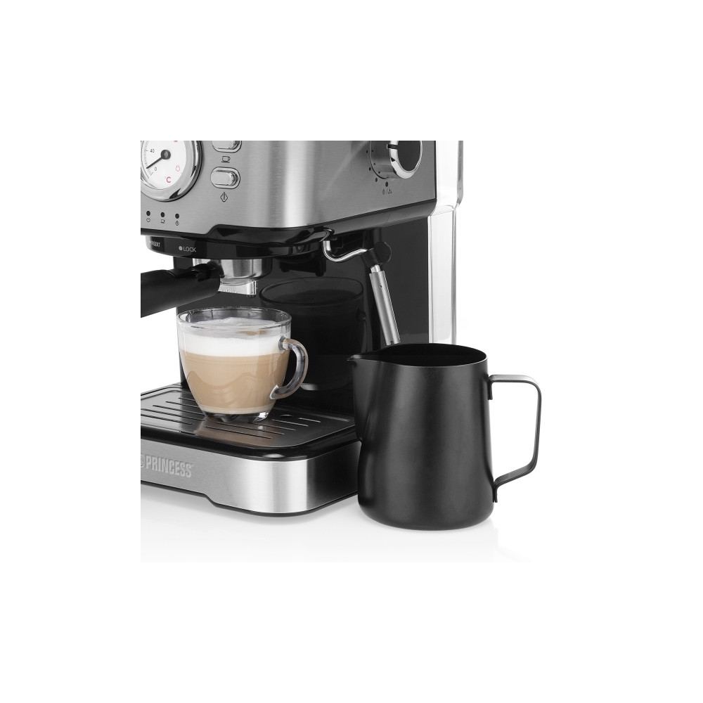 Produktbild för Princess 249412 - kaffemaskin med mjölkskummare - 20 bar - metal steel