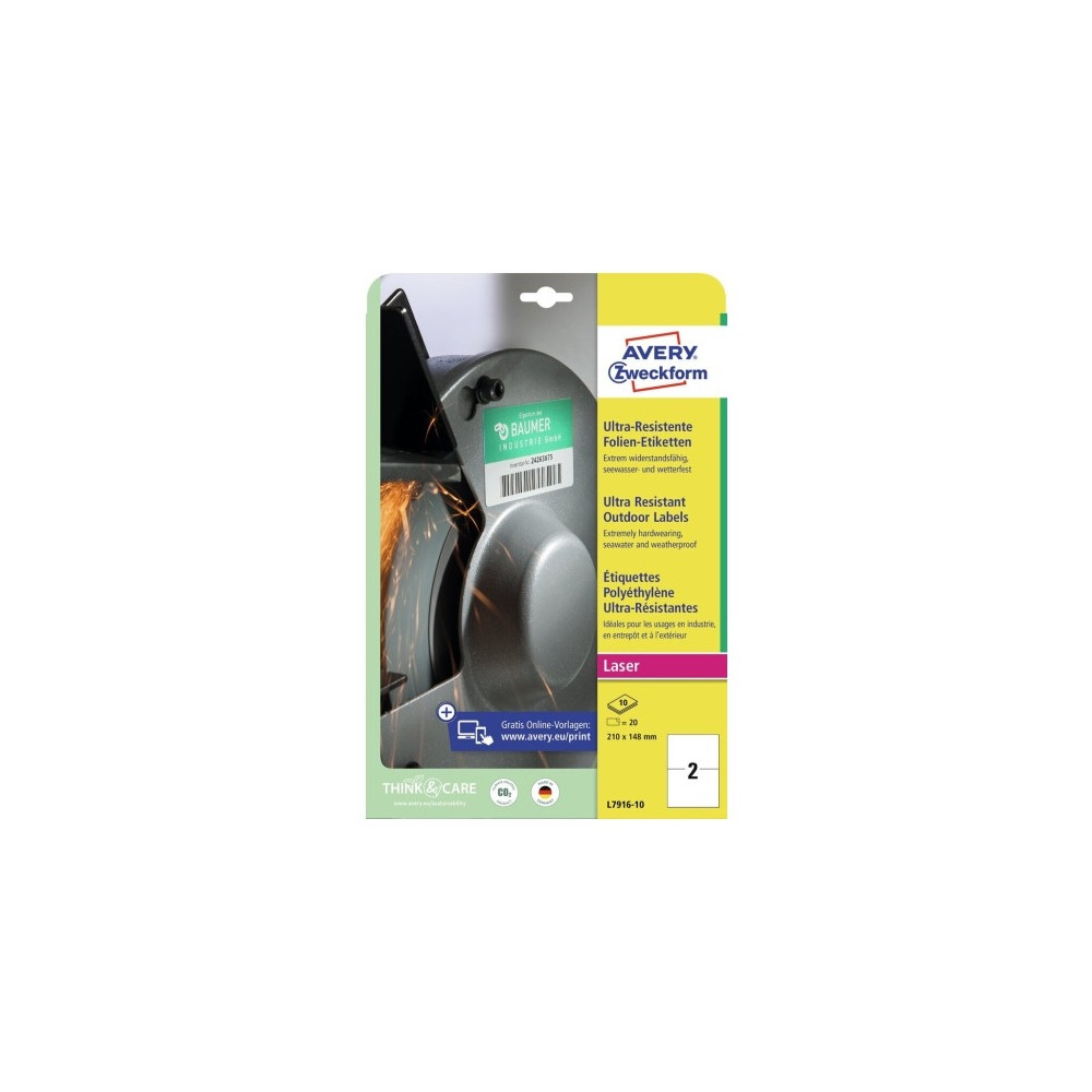 Produktbild för Avery L7916-10 - filmetiketter - 20 etikett (er) - A5