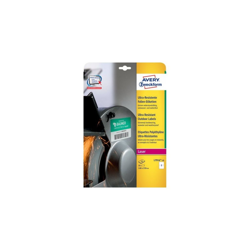 Produktbild för Avery L7916-10 - filmetiketter - 20 etikett (er) - A5
