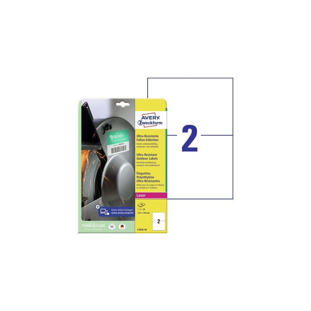 Produktbild för Avery L7916-10 - filmetiketter - 20 etikett (er) - A5