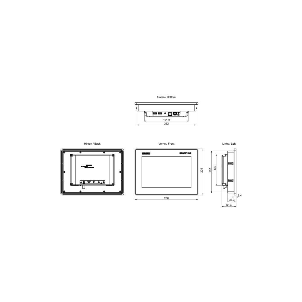 Produktbild för Siemens 6AV2123-3KB32-0AW0, 25,6 cm (10,1"), 800 x 1280 pixl...