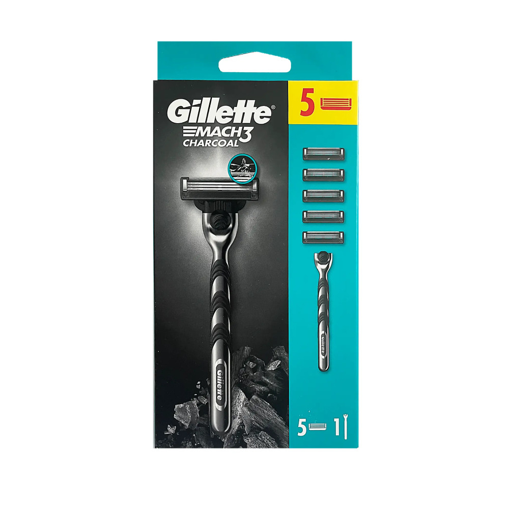 Produktbild för Gillette Mach3 Charcoal Razor + Spare Blades 5pcs