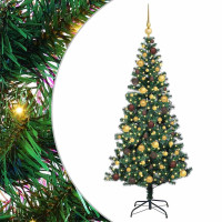 Produktbild för Konstgjord Förbelyst Julgran Grön 180 cm PVC och metall