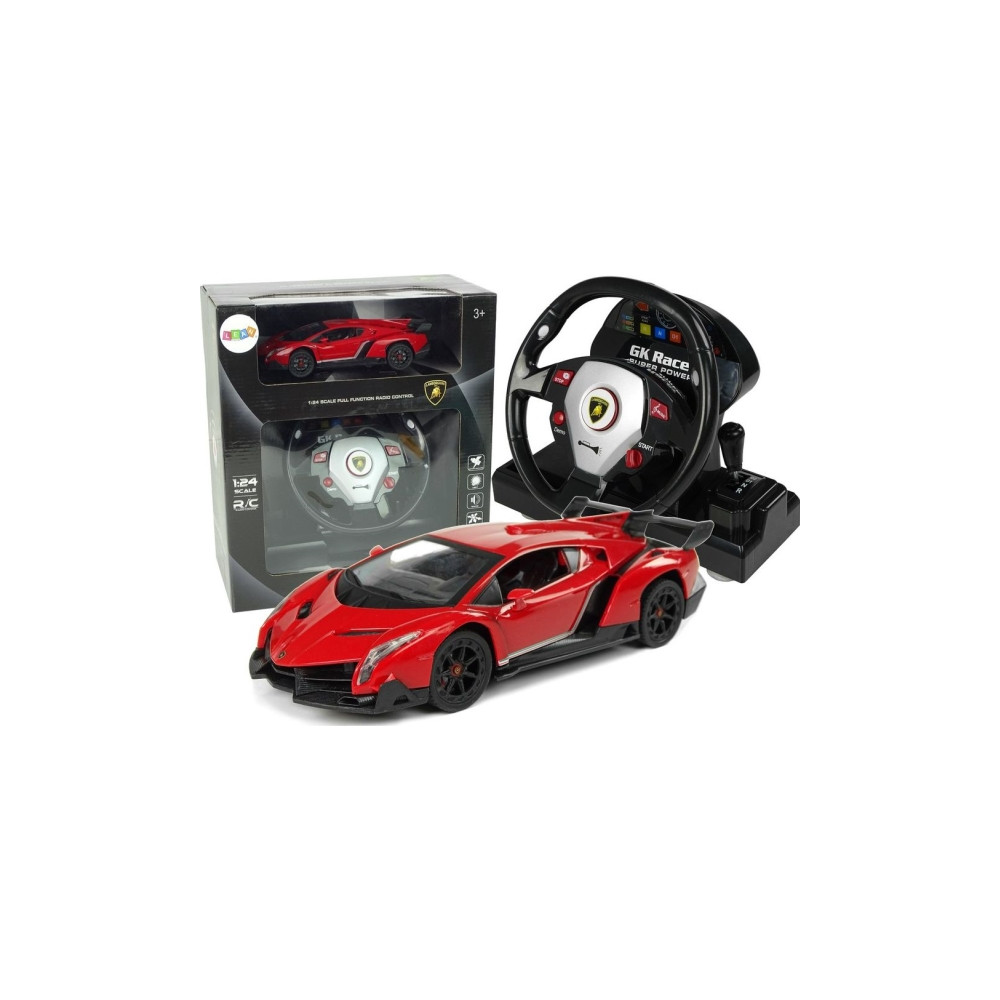 Produktbild för LeanToys fjärrstyrd Lamborghini Veneno, röd 2,4G, ratt, ljud...