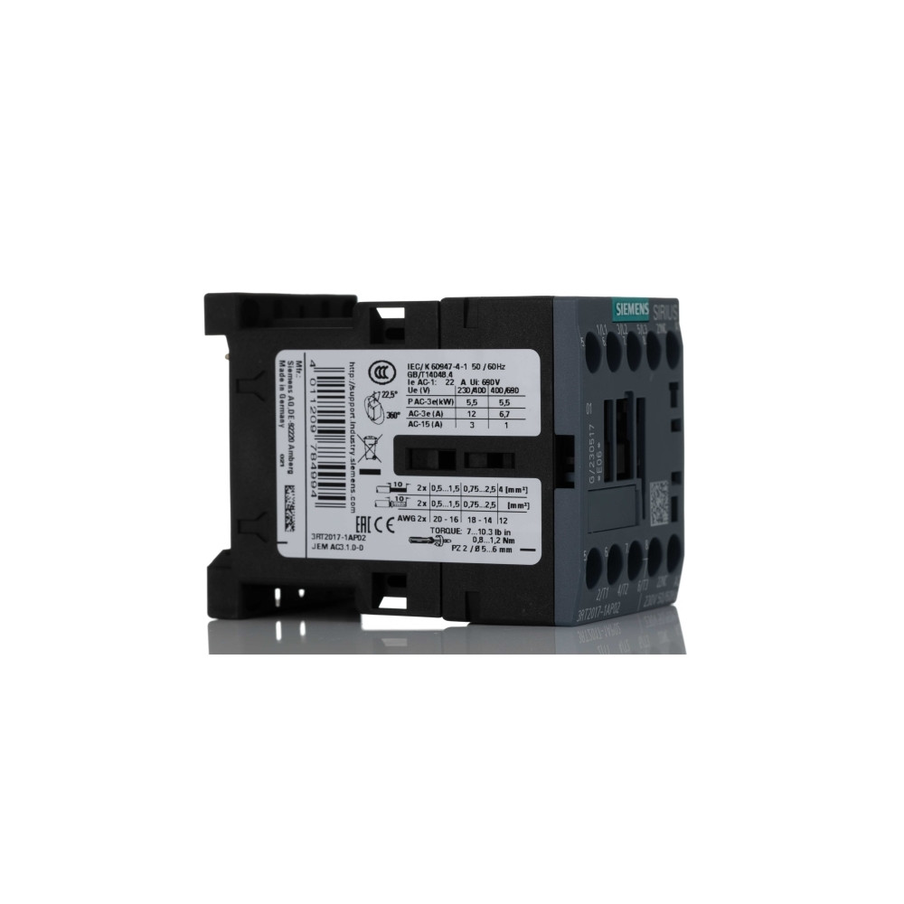 Produktbild för Siemens 3RT2017-1AP02 Contactor 3 x brytare 5,5 kW 230 V/AC...