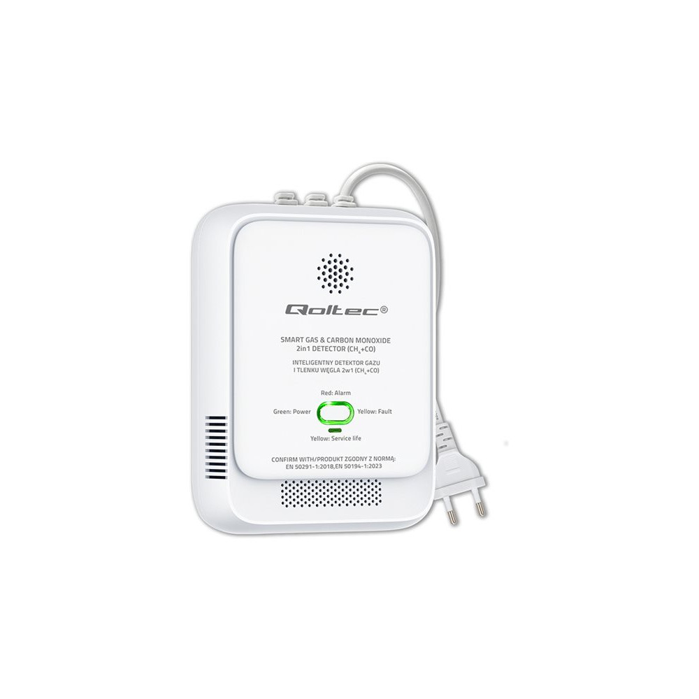 Produktbild för Qoltec - gas- och koldioxid sensor - CH4 CO-detektor, 85 dB larm, LED - vit