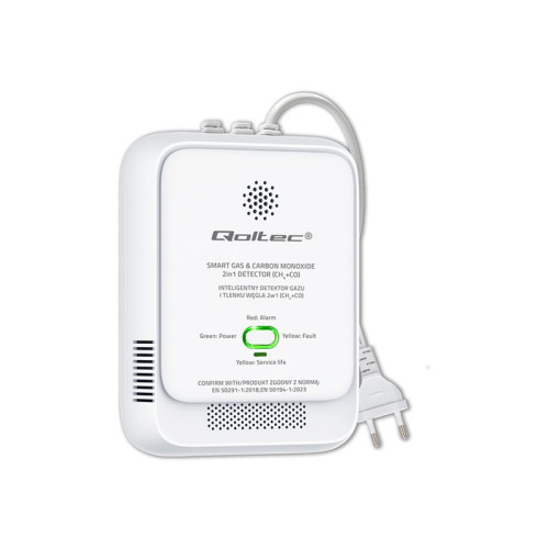 Qoltec Qoltec - gas- och koldioxid sensor - CH4 CO-detektor, 85 dB larm, LED - vit