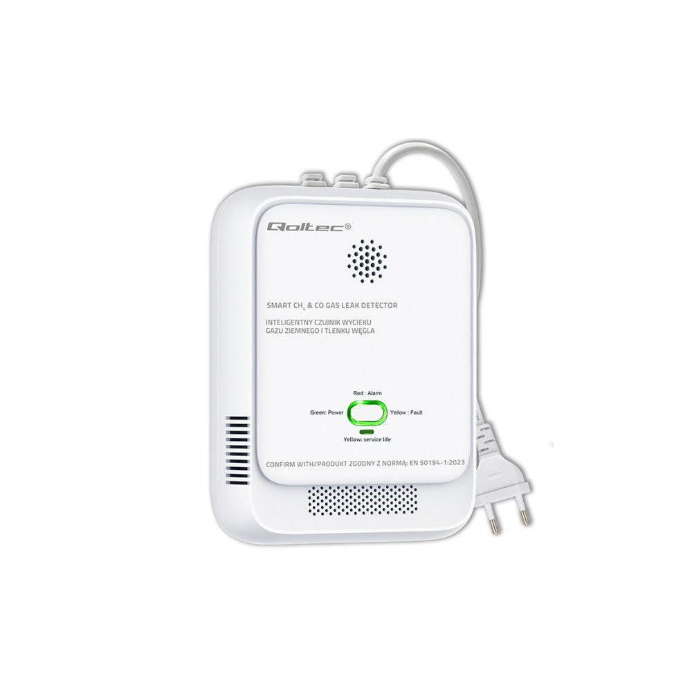 Produktbild för Qoltec - gas- och koldioxid sensor - CH4 CO-detektor, 85 dB larm, LED - vit