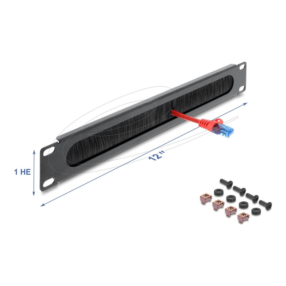 Produktbild för Delock kabelhanteringspanel med borste för rack - 1U - 12"
