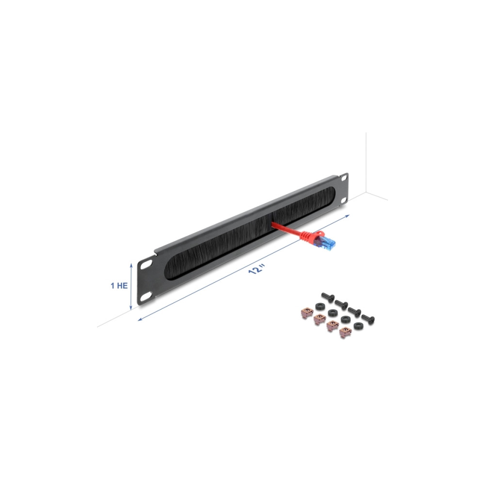 Produktbild för Delock kabelhanteringspanel med borste för rack - 1U - 12"