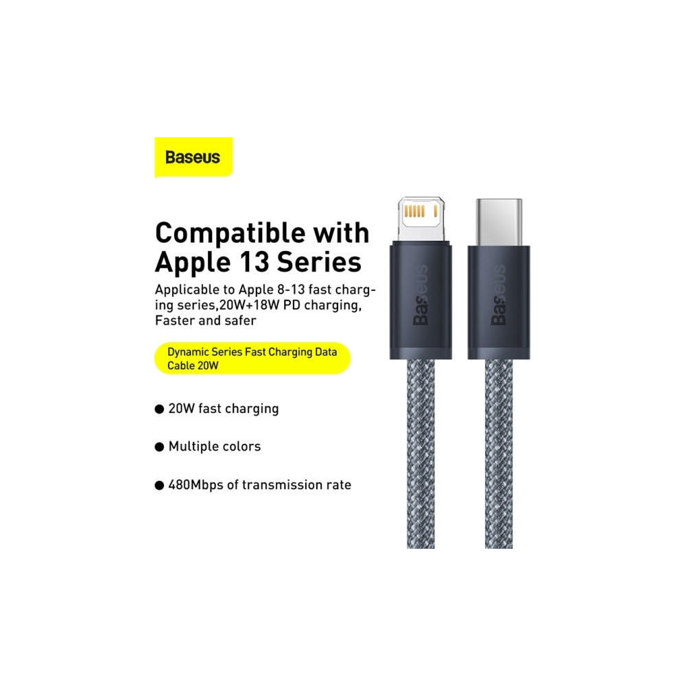 Produktbild för Baseus Dynamic, 2 m, Lightning, USB C, Hanstik, Hanstik, Grå