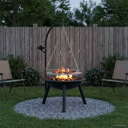 vidaXL Eldstad med justerbart grillgaller ⌀55,5 x 107,5 cm Stål Svart