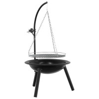 Produktbild för Eldstad med justerbart grillgaller ⌀55,5 x 107,5 cm Stål Svart