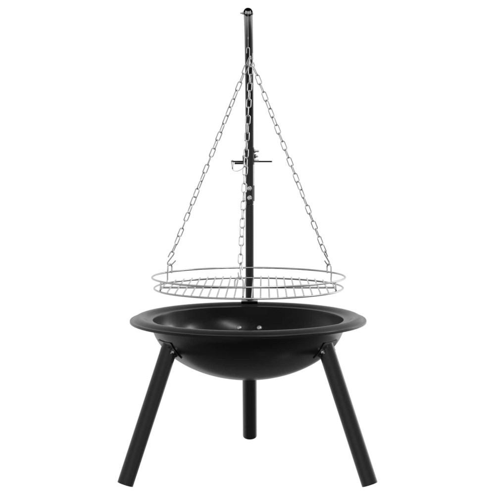 Produktbild för Eldstad med justerbart grillgaller ⌀55,5 x 107,5 cm Stål Svart