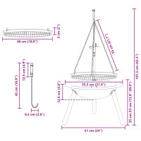 Produktbild för Eldstad med justerbart grillgaller ⌀55,5 x 107,5 cm Stål Svart