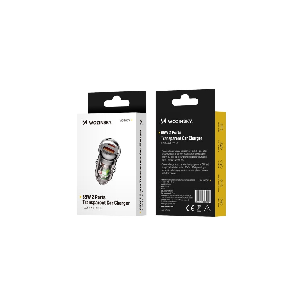 Produktbild för Wozinsky bil­laddare 65W – USB-C PD 65W / USB-A 45W QC 3.0,...