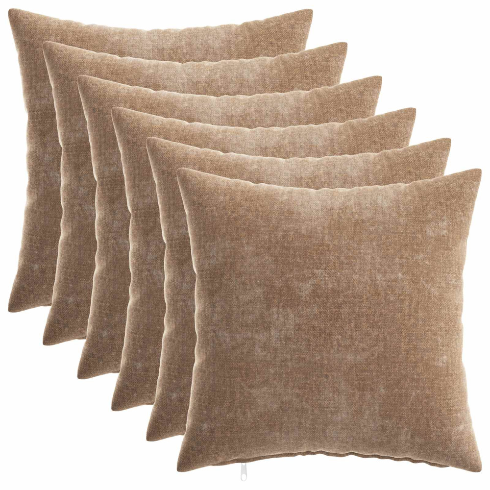 Produktbild för Kuddöverdrag 6 st HEERLEN Brun 30 x 30 cm Chenilletyg