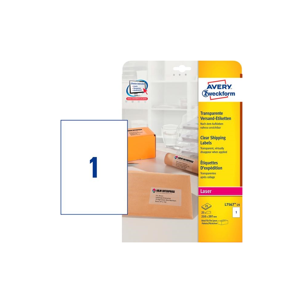 Produktbild för Avery - etiketter - 25 etikett (er) - A4