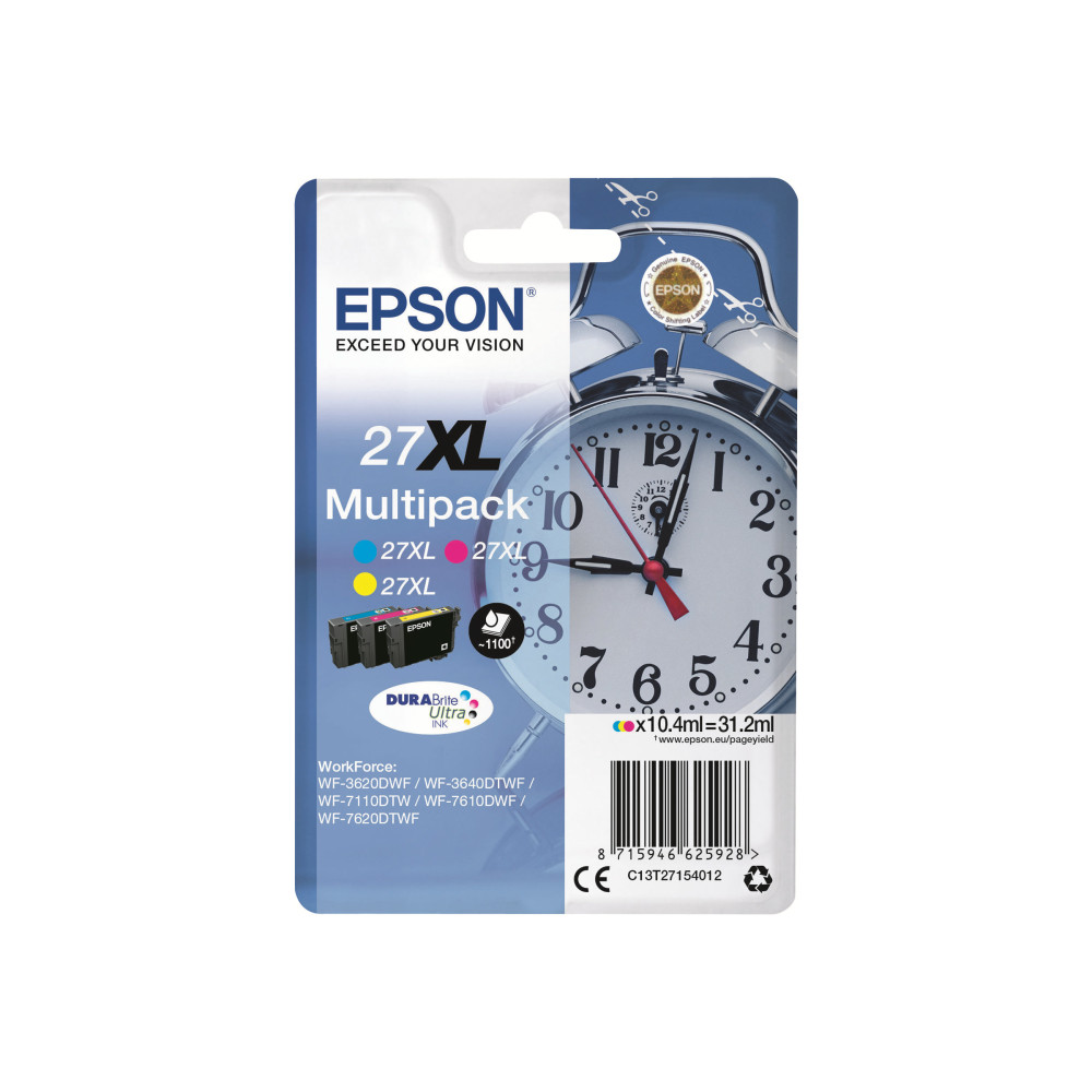 Produktbild för Epson 27XL Multipack - 3-pack - XL - gul, cyan, magenta - original - bläckpatron