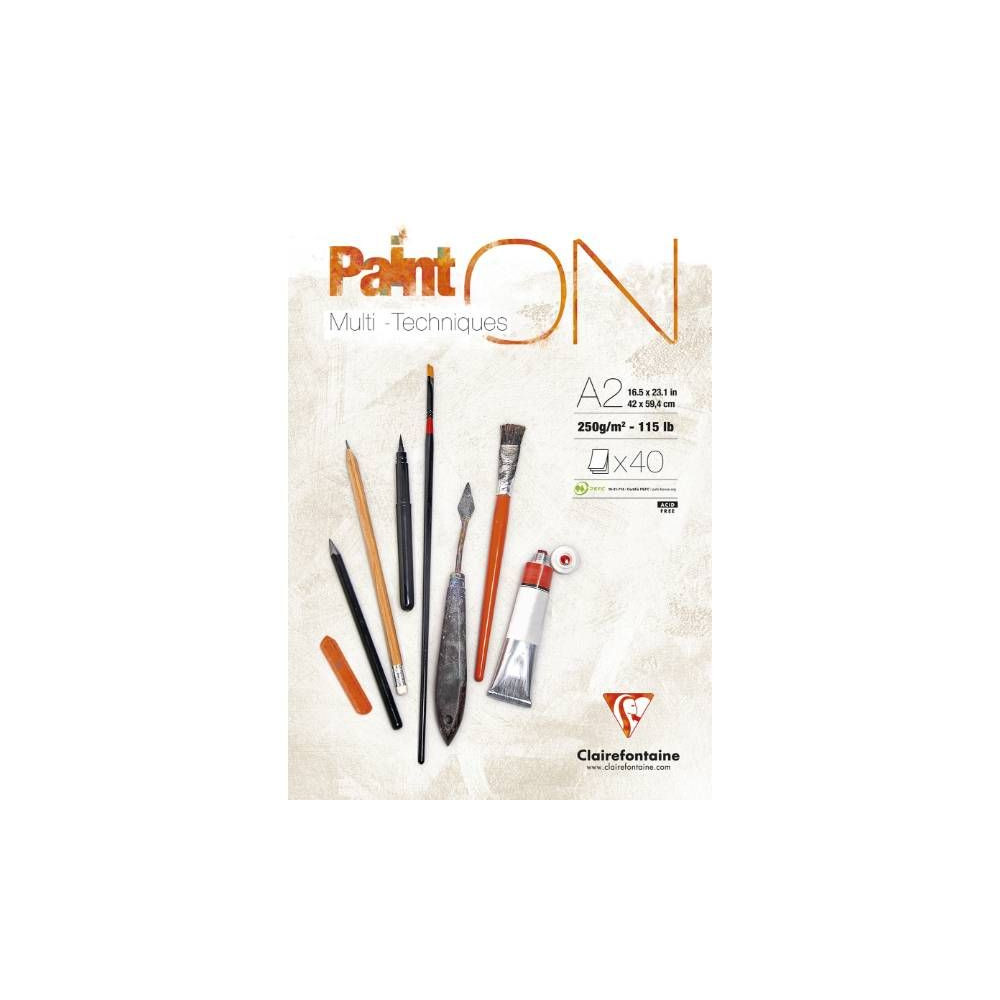 Produktbild för Clairefontaine Paint-On block A2 250 g 40 ark vitt papper mu...