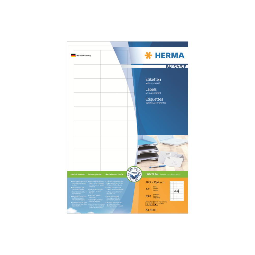 Produktbild för HERMA Premium - laminerade etiketter - matt - 8800 etikett (er) - 48.3 x 25.4 mm