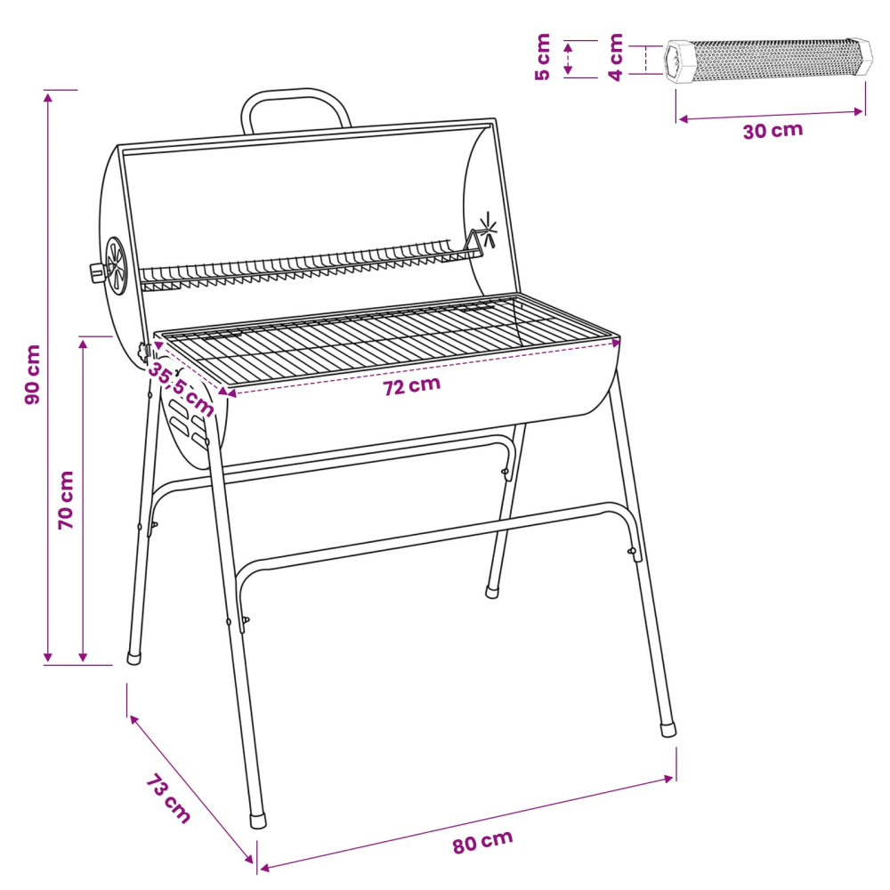 Produktbild för Tunngrill med 2 Matlagningsgaller 3 st 80 x 73 x 90 cm Metall