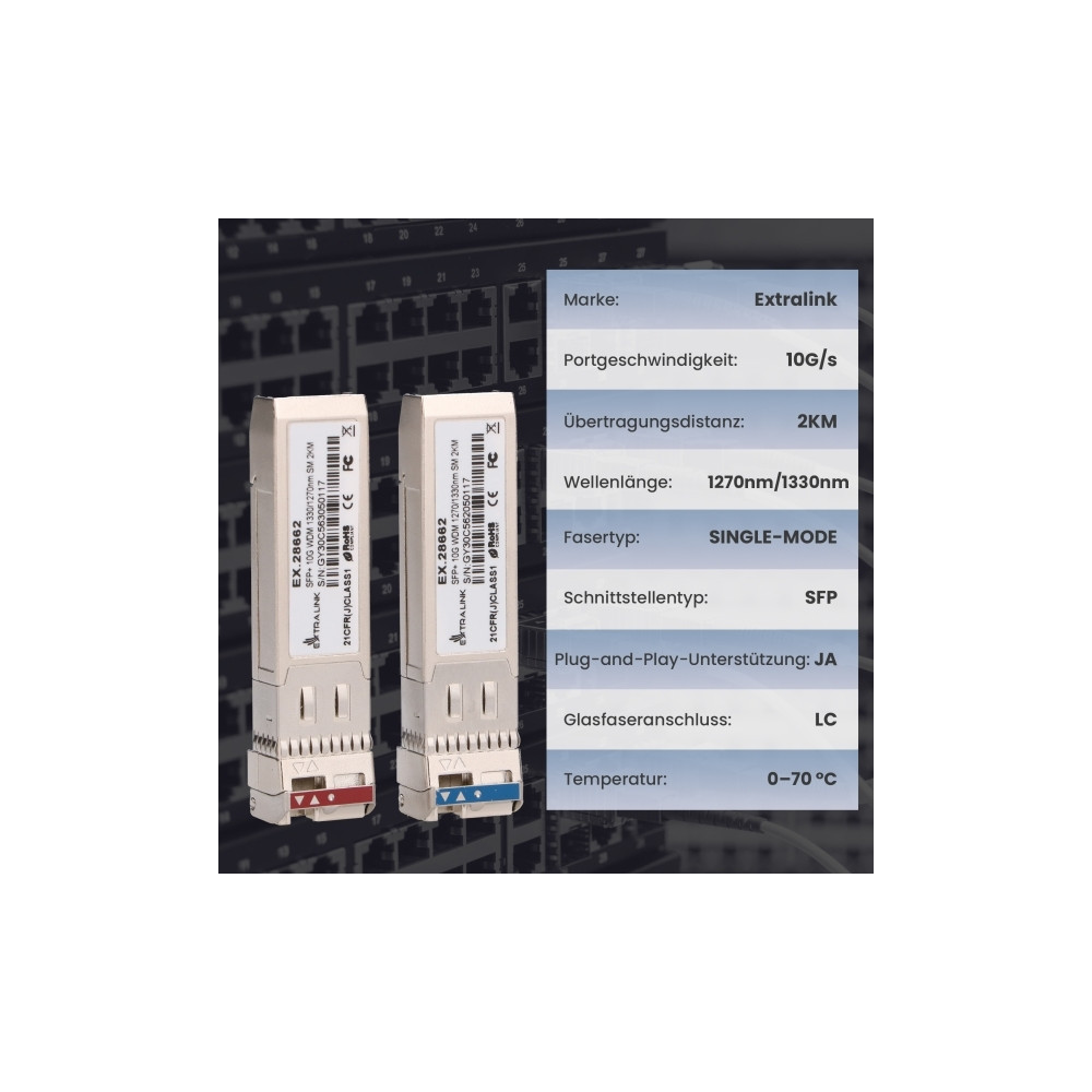 Produktbild för Extralink SFP+ 10G | SFP+ WDM-modul | 10 Gbps 1270/1330 nm,...