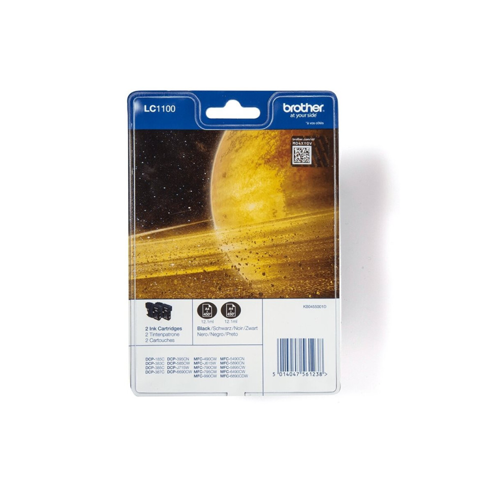 Produktbild för Brother LC1100BKBP2 - 2-pack - svart - original - bläckpatron