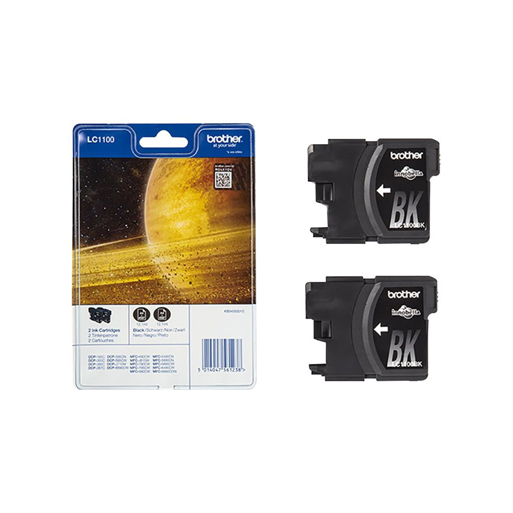 Produktbild för Brother LC1100BKBP2 - 2-pack - svart - original - bläckpatron