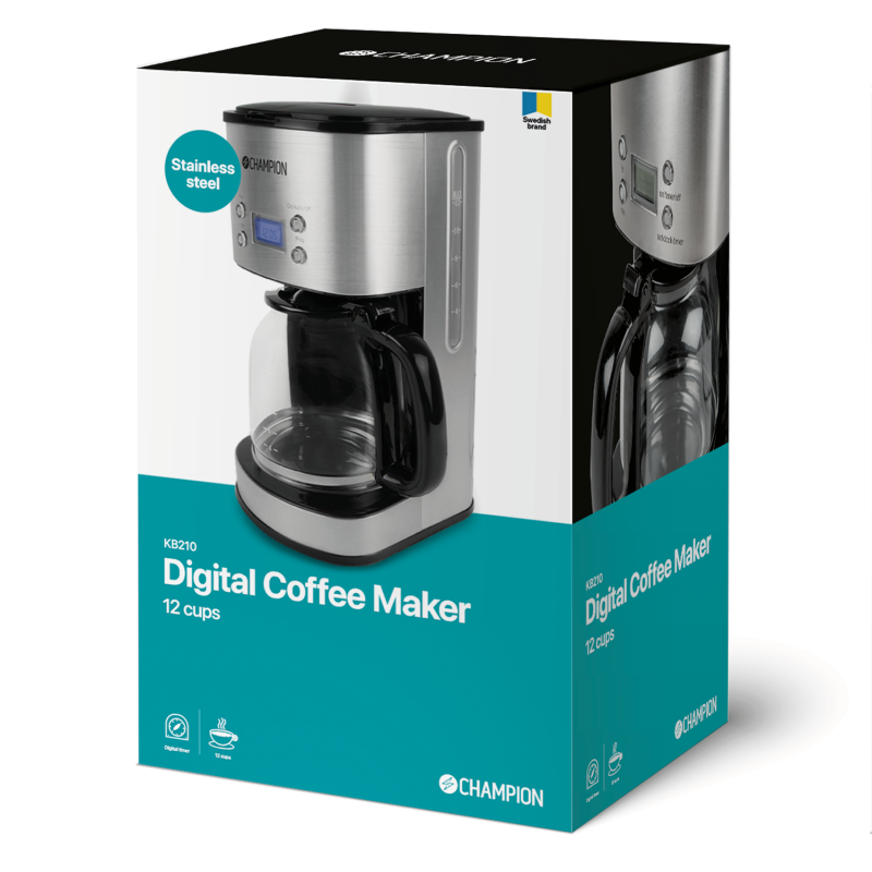 Produktbild för Kaffebryggare Digital 12-koppar/1,5L KB210 Rostfri